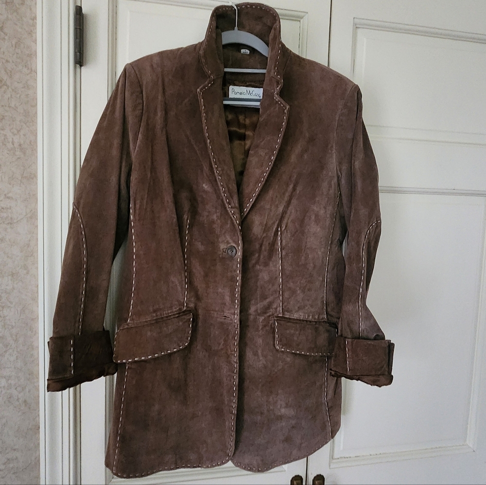 Pamela McCoy Suede Leather Jacket in Rich Brown.pit To Pit 19" - Picture 2 of 8
